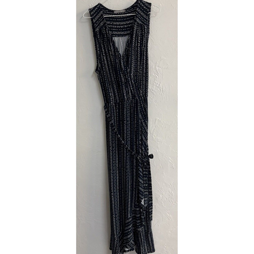 Loveappella Black White Striped V-Neck Sleeveless Maxi Dress Women’s 2XL